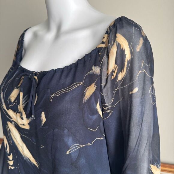 Vintage Dana Buchman Silk Floral Top With Sheet Balloon Sleeves Size M - Picture 2 of 8